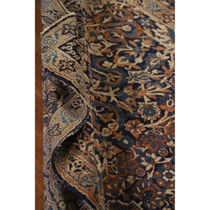 Hand Knotted Oriental 100% Wool Carpet Traditional All-Over Navy Blue & Blues Kerman Area Rug - 7' 0'' X 4' 7''