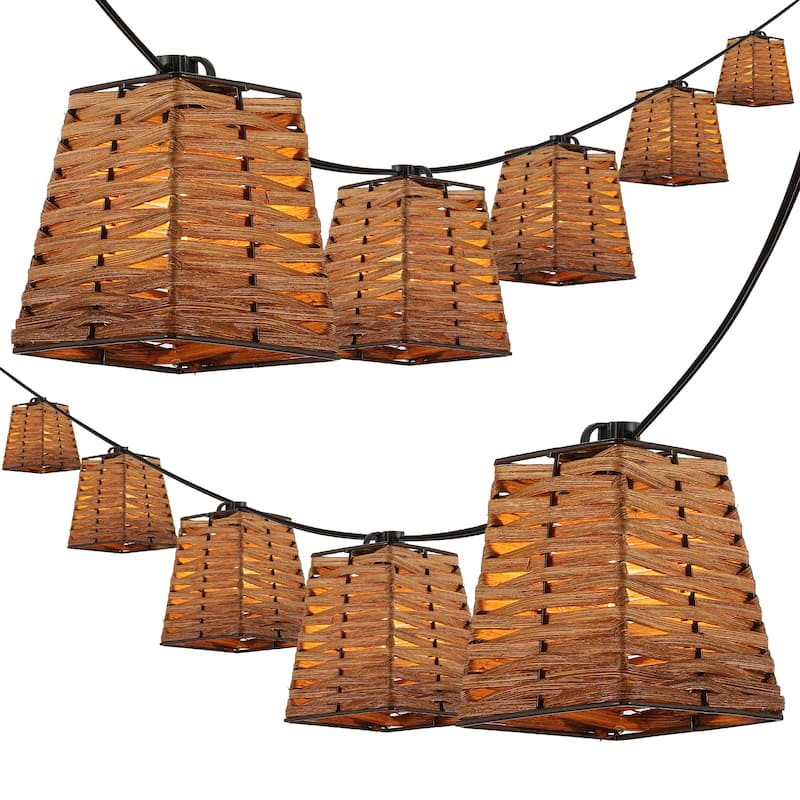 Samara 10-Light Indoor/Outdoor 10 ft. Classic Vintage Incandescent G40 Square Bamboo Shaded String Lights, Brown , by JONATHAN Y - 10 Light - 10 ft. - Brown