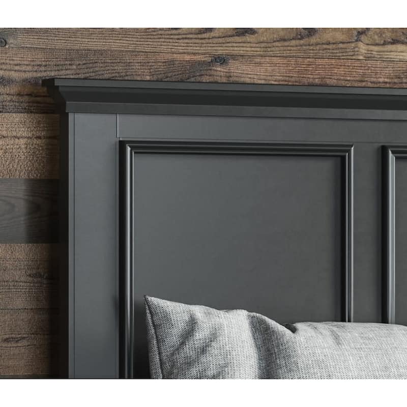 Homestyles Bedford 3-Piece Black Wood Queen Bed, Two Nightstands and Chest Set