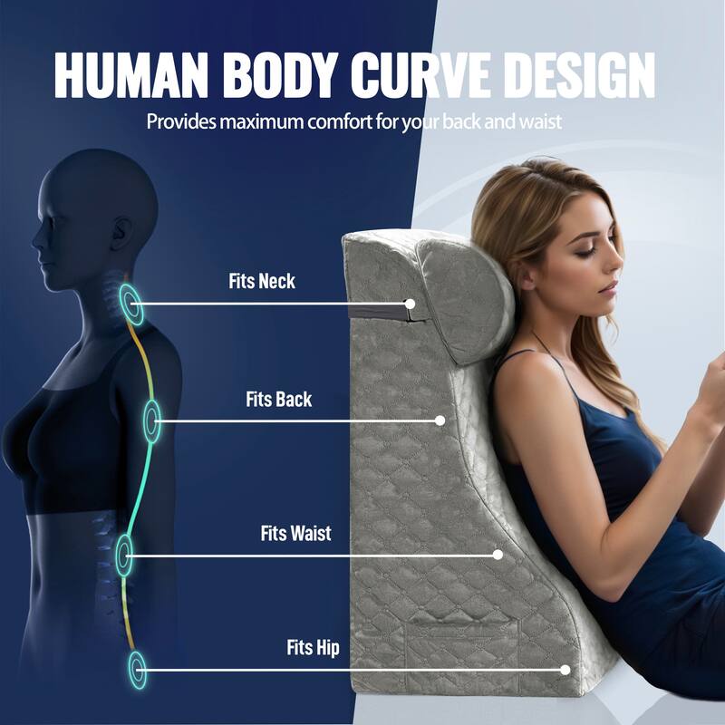 WOWMAX Bed Foam Wedge Reading Pillow Back Support with Adjustable Half Moon Neck Roll