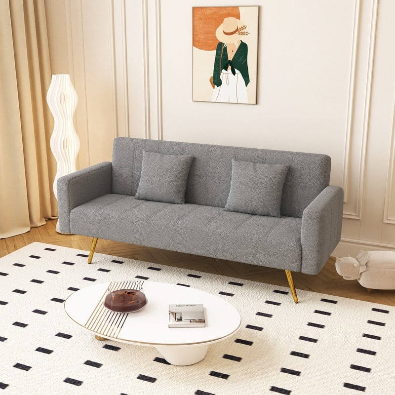 71.26" Teddy Velvet Three-Seater Sofa Bed,Beige