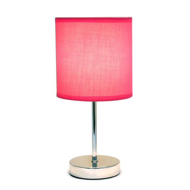11.81 in. Chrome Finish Table Lamp with Pink Shade, Sturdy Table Lamp for Living Rooms and Bedrooms