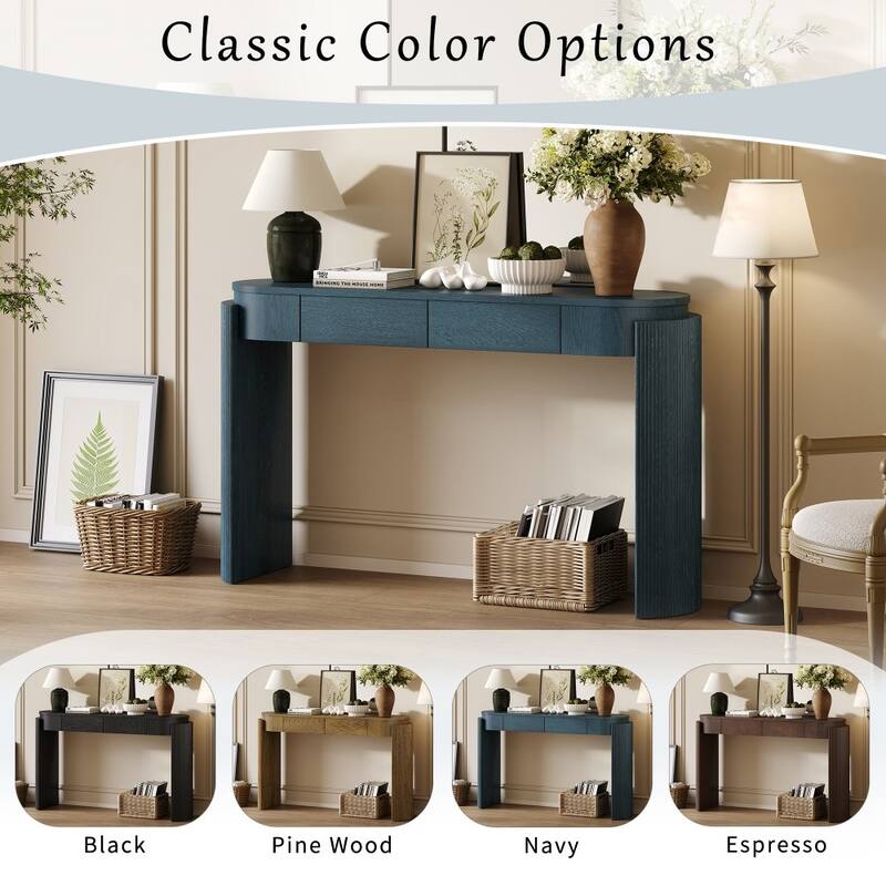 Modern Wooden Entryway Table with Oval Top and 2 Drawers for Living Room