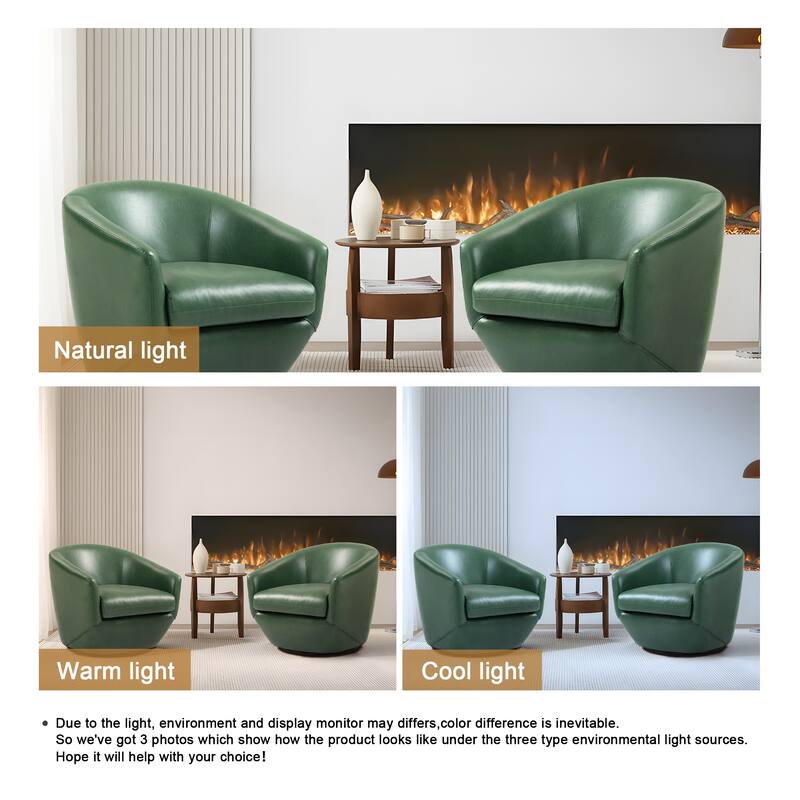 2 Set Vegan Leather Armchair Barrel Swivel Accent Chairs
