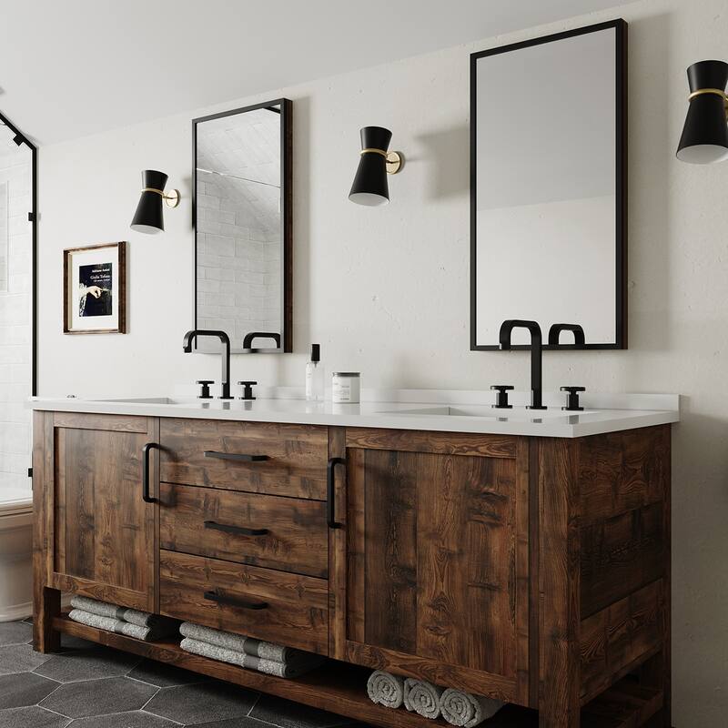 Widespread Bathroom Faucet with Industrial Round Handles Pop-Up Drain