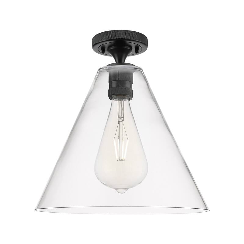 Innovations Lighting 434-1F-10-12 Crown Point Flush Cone Crown Point - Matte Black / Clear