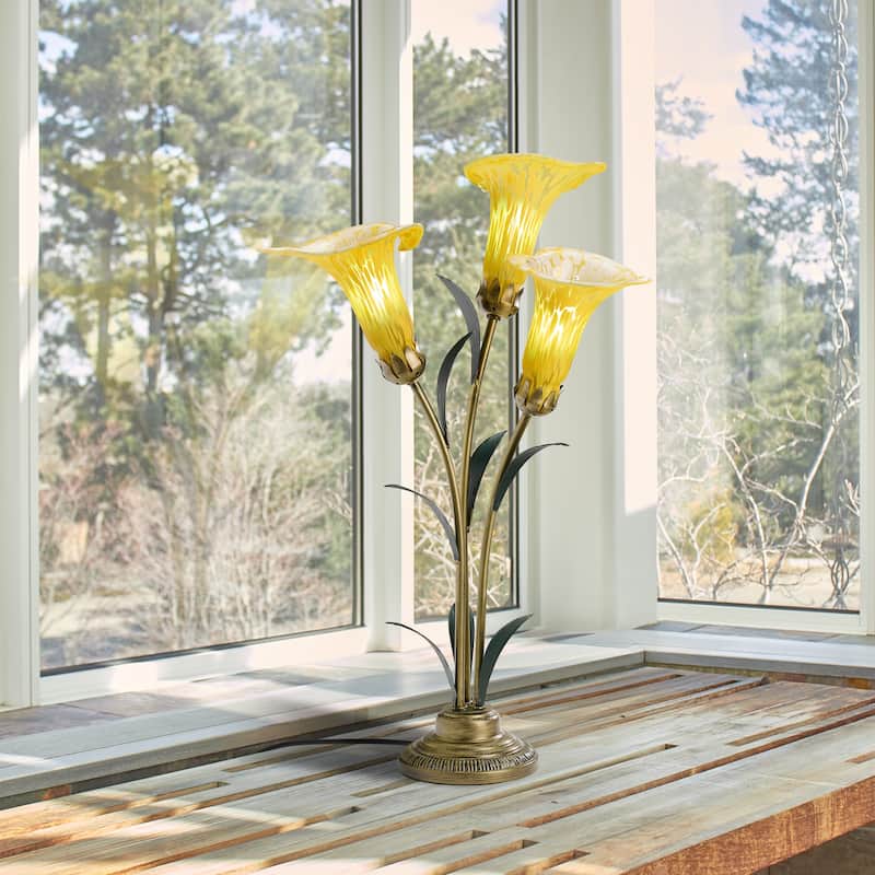 River of Goods Bronze Metal and Glass 3-Shade Calla Lily Table Lamp