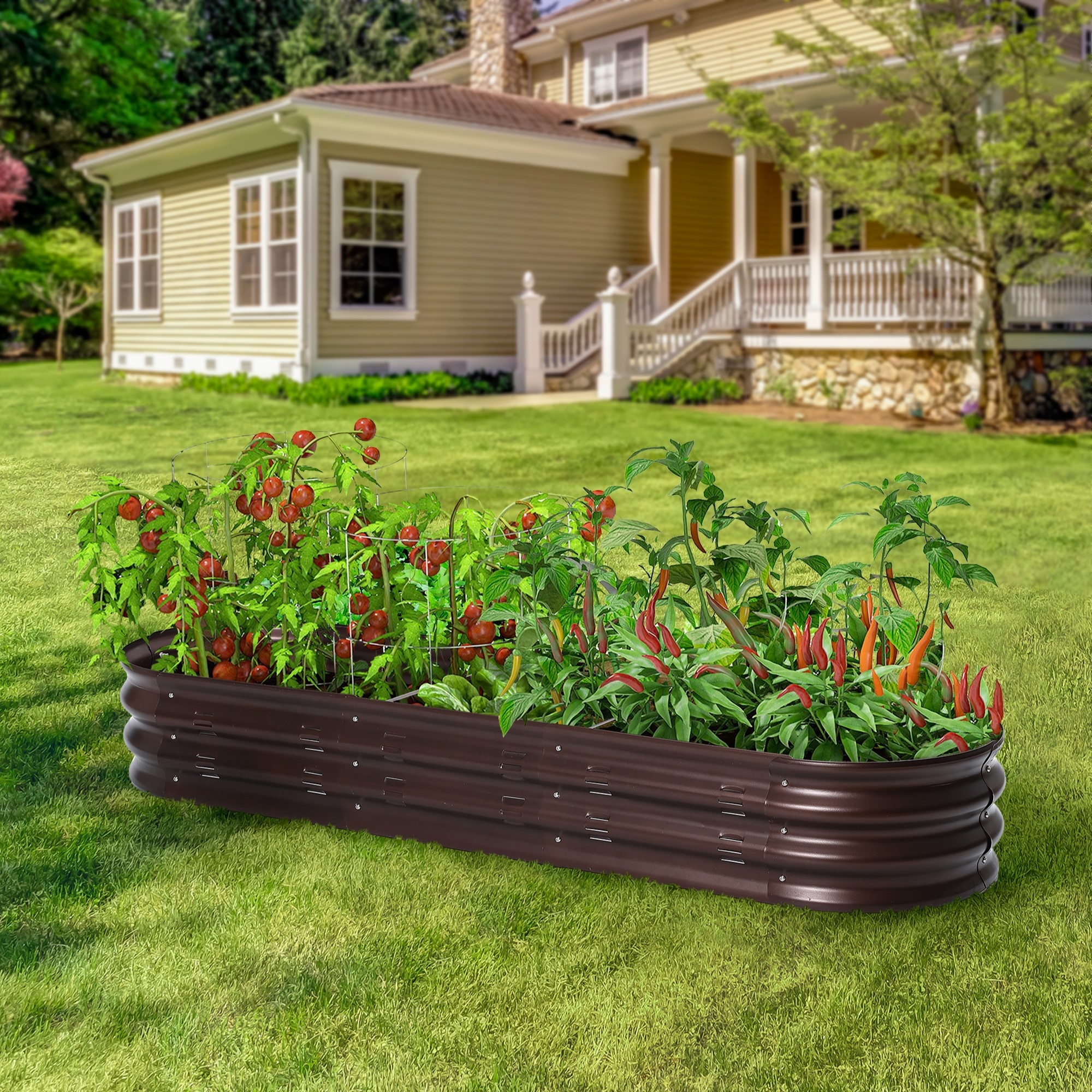 Brown Metal 5.5-Ft Oval Raised Garden Bed Planter - 5.5ft W x 1.625ft D x 0.8ft H