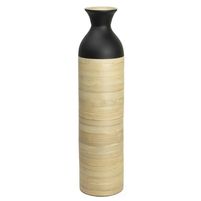Cylindrical Tall Lacquer Bamboo Floor Vase - Small Black 