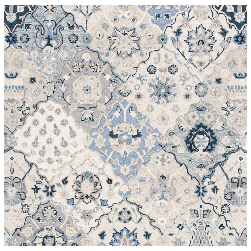 SAFAVIEH Handmade Glamour Noella Floral Wool Rug - 6' Square - Beige/Blue - Square