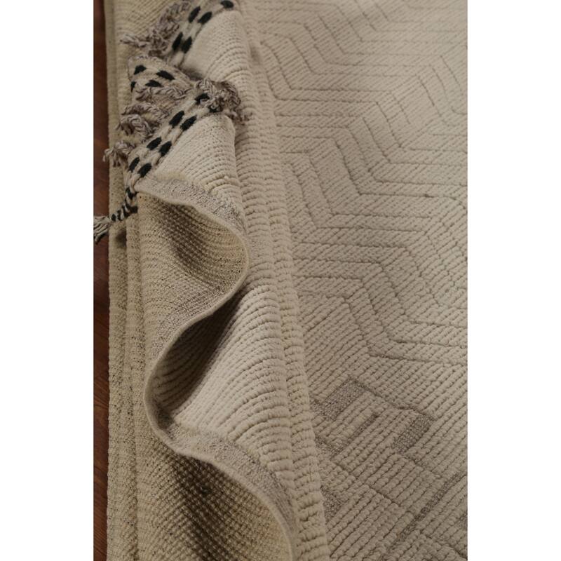 All-Over Ivory Moroccan Oriental Large Rug Hand-Knotted Wool Carpet - 10'5"x 14'9"