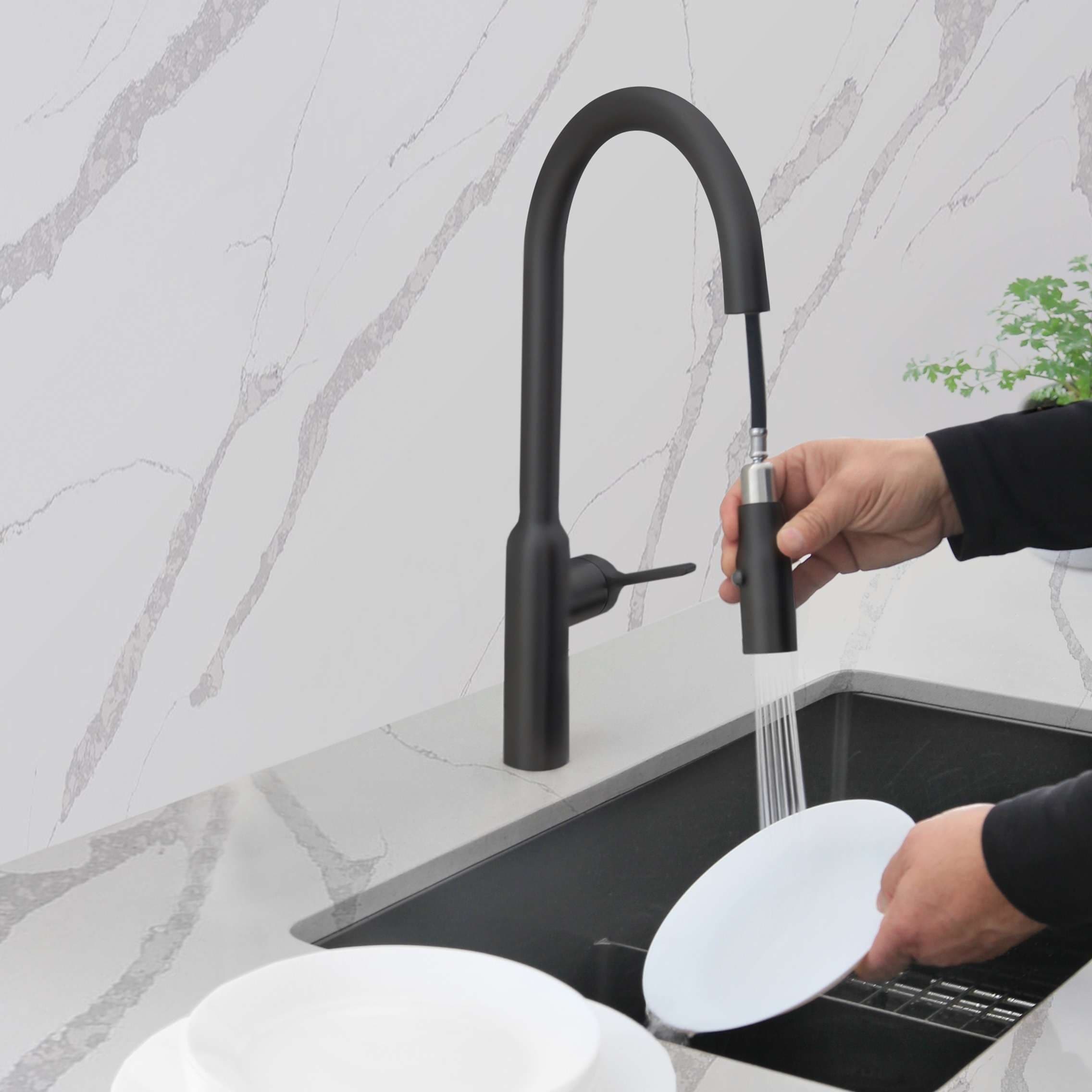 STYLISH Brushed Nickel Single Handle Pull Down Kitchen Faucet Lead Free cUPC - Faucet Height: 18 3/4" | Spout Height: 10 1/8"
