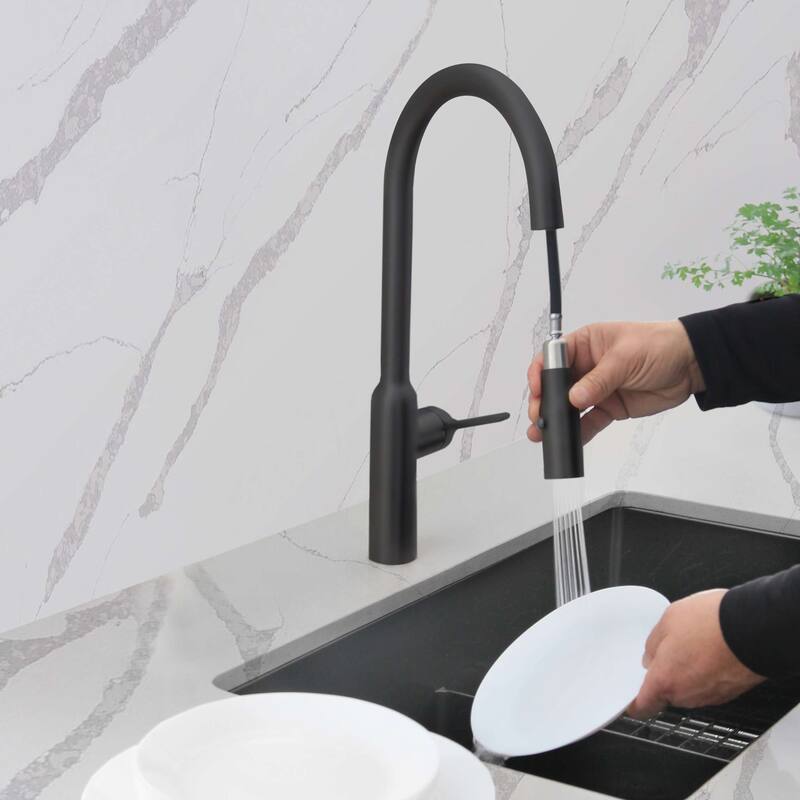 STYLISH Kitchen Sink Faucet Single Handle Pull Down Dual Mode in Stainless Steel - Matte Black