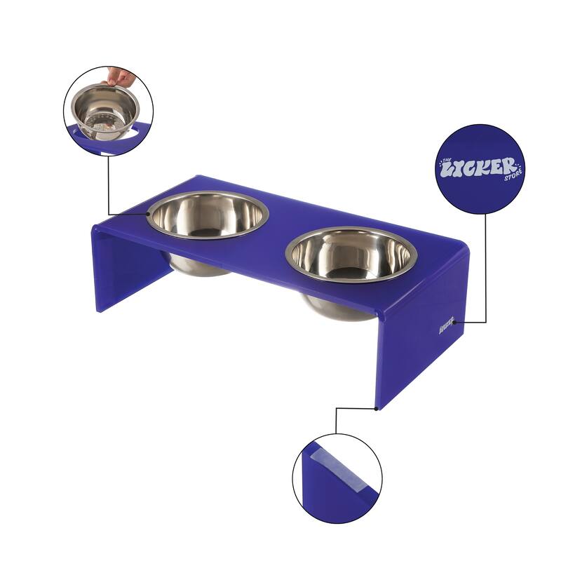 Keaton 7.5" Medium/Large Modern Lucite Rectangular Elevated Pet Feeder with 54oz 2-Stainless Steel Bowls
