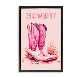 Stupell Pink Cowgirl Boots Howdy Framed Floater Canvas Wall Art Design ...