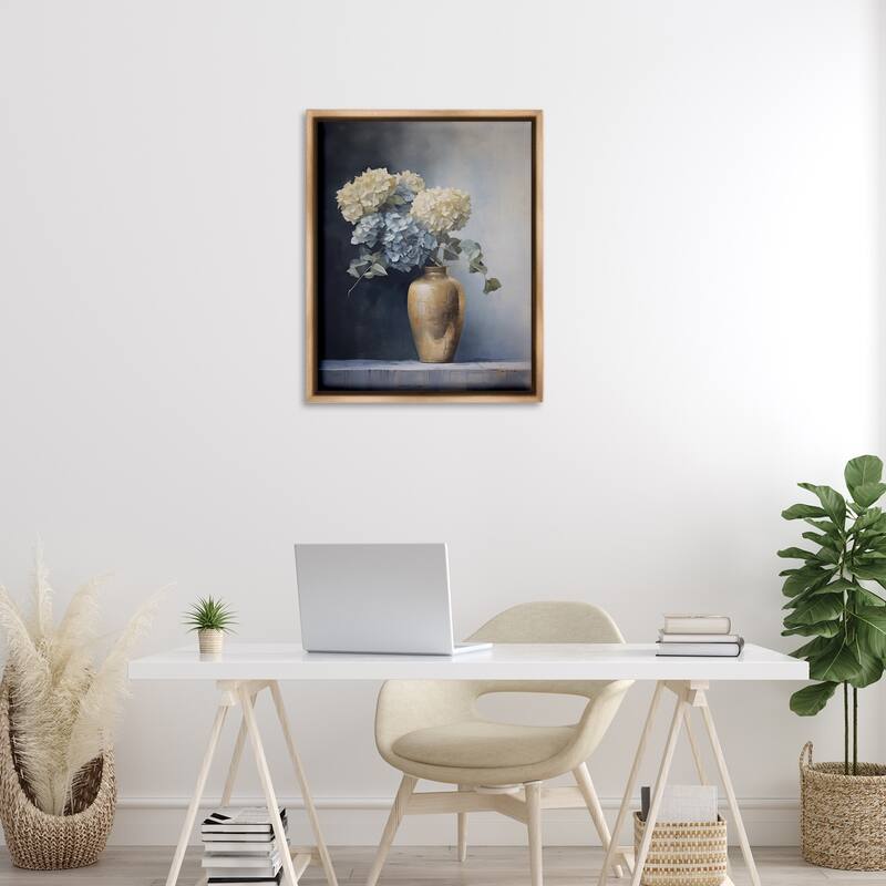 Stupell Subtle Hydrangeas in Vase Framed Floater Canvas Wall Art Design By Arlington Prints