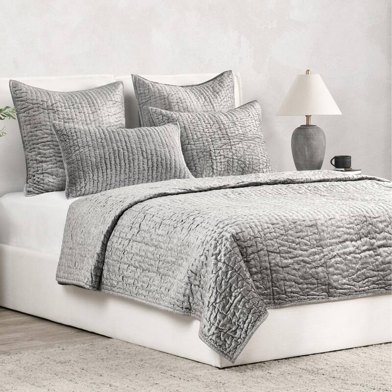 Dimitry 100% Rayon Velvet Quilt by Kosas Home - Gray - King