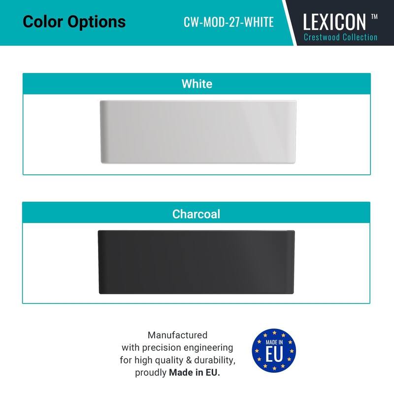 27"x19" Crestwood Farmhouse Sink, White Fireclay Kitchen sink, Single Bowl Apron Front, Plain Farm sink