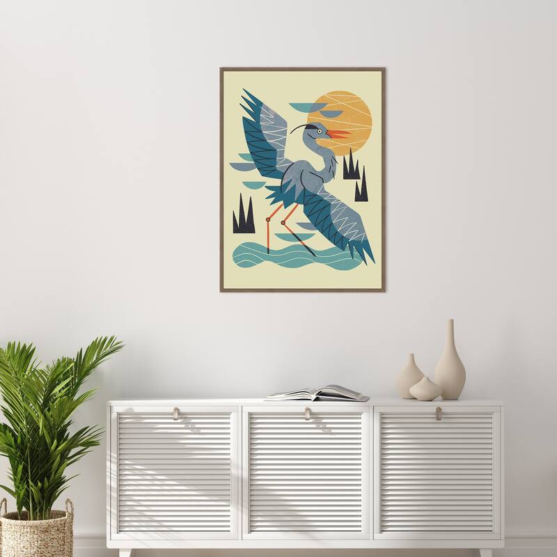 Stretching Heron by Renea l. Thull Framed Canvas Wall Art Print