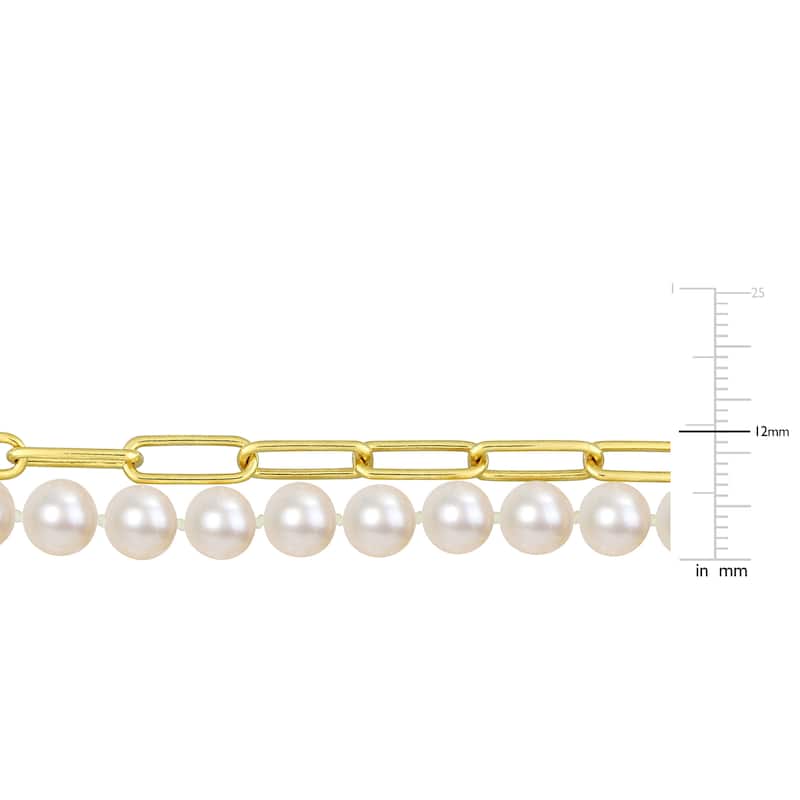 Miadora 18k Yellow Gold Plated Sterling Silver Cultured Freshwater Pearl Link Chain Layered Necklace