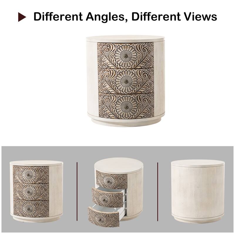 SUNBURY Round 3-Drawers Nightstand Accent Storage Cabinet