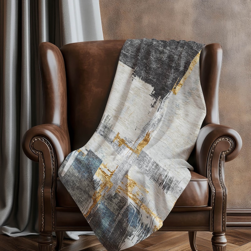 Premium Machine Washable Abstract Contemporary Sherpa Throw Blanket