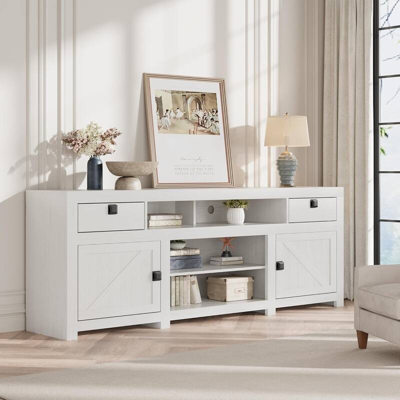 Farmhouse TV Stand for 75/80 Inch TVs, 70" Long Entertainment Center for Living Room
