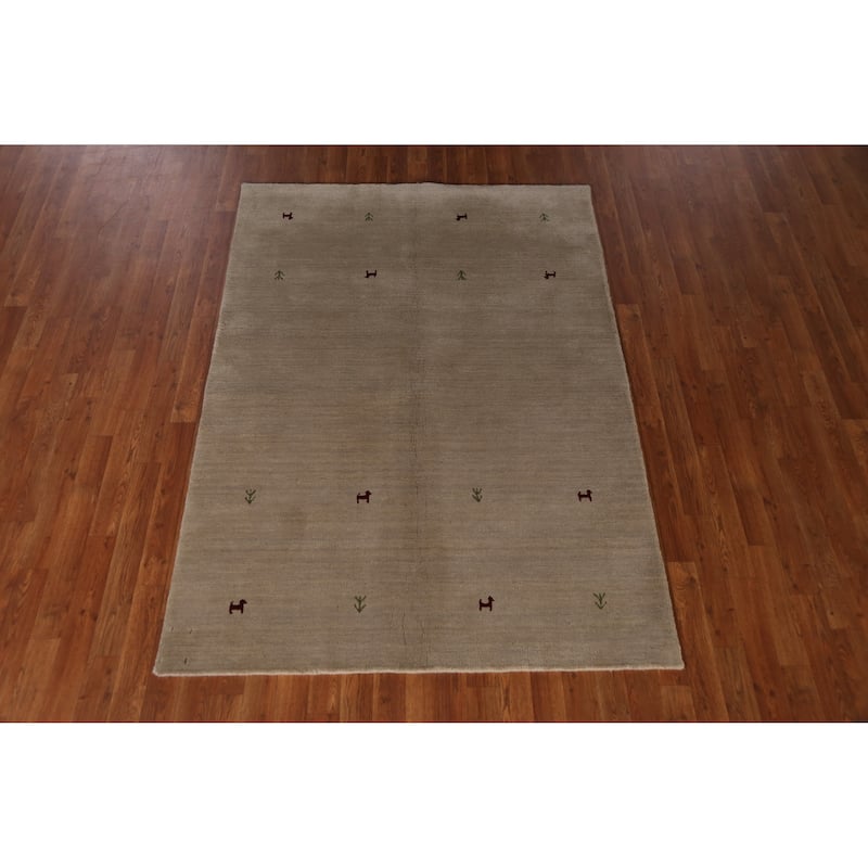 Hand Knotted Oriental 100% Wool Carpet Tribal Animal Pictorial Beige & Ivories Gabbeh Area Rug - 6' 4'' X 4' 7''
