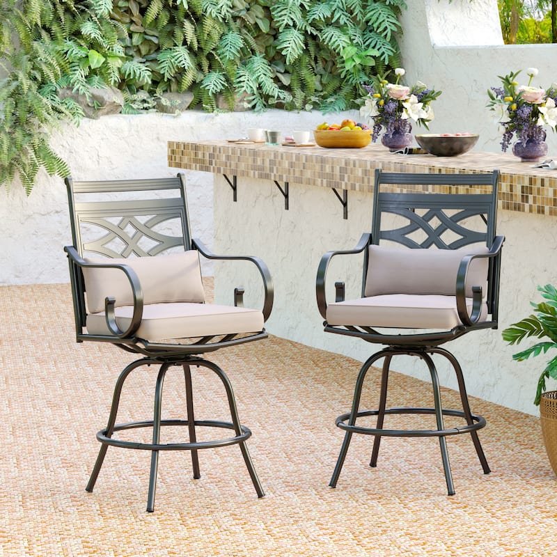 Teluk Extra Wide Swivel Bar Stools (Set of 2) by Havenside Home - Beige