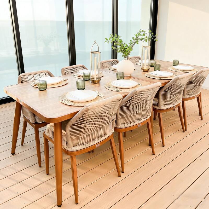 PURPLE LEAF Dining Sets Metal Rectangular Table and Wicker Rattan Chairs for dining/living room Modern Furniture Sets