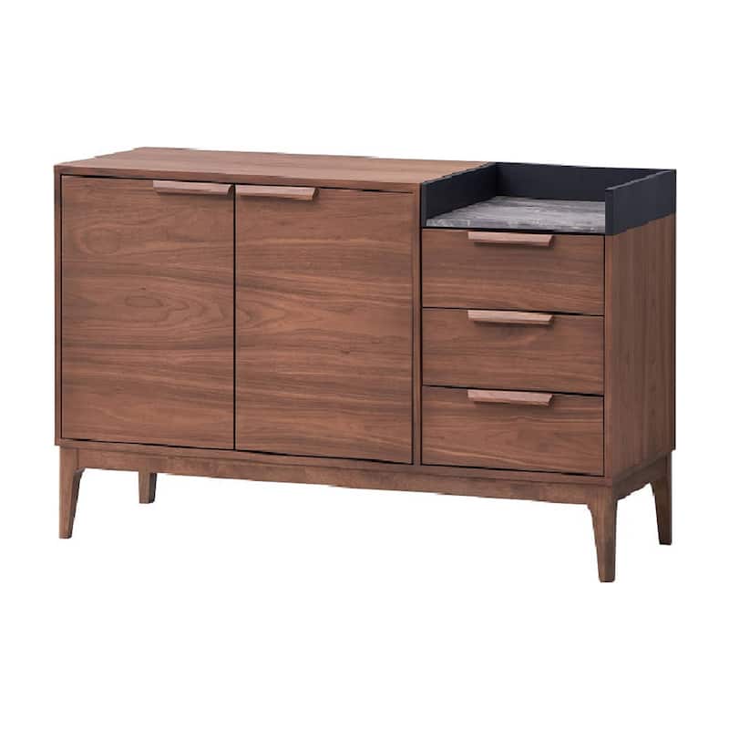Evis 53 Inch Sideboard Server Console, 2 Cabinets, Stone Top, Walnut Brown
