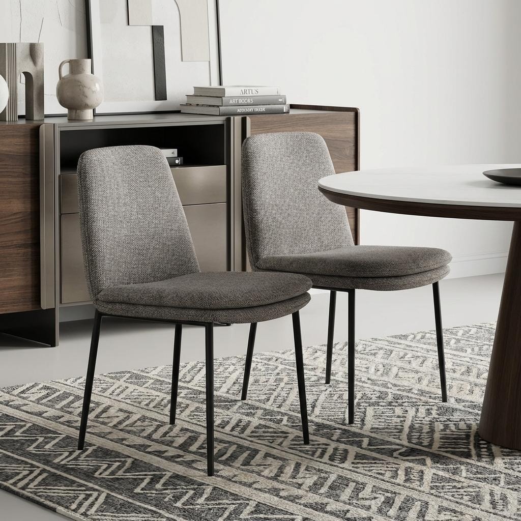 HomeRoots Set of Two Gray and Black Fabric Dining Side Chairs - 19.50 in. x 33.50 in. x 24.50 in.