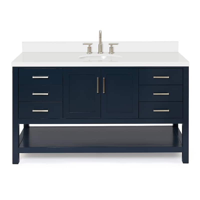 Ariel S061SWQOVO Magnolia 60" Free Standing Single Basin Vanity Set - Midnight Blue / Pure White Top - Painted