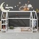 preview thumbnail 13 of 14, Functional Twin Floor Bed with House Roof Frame, Storage Stands, Clothes Hangers