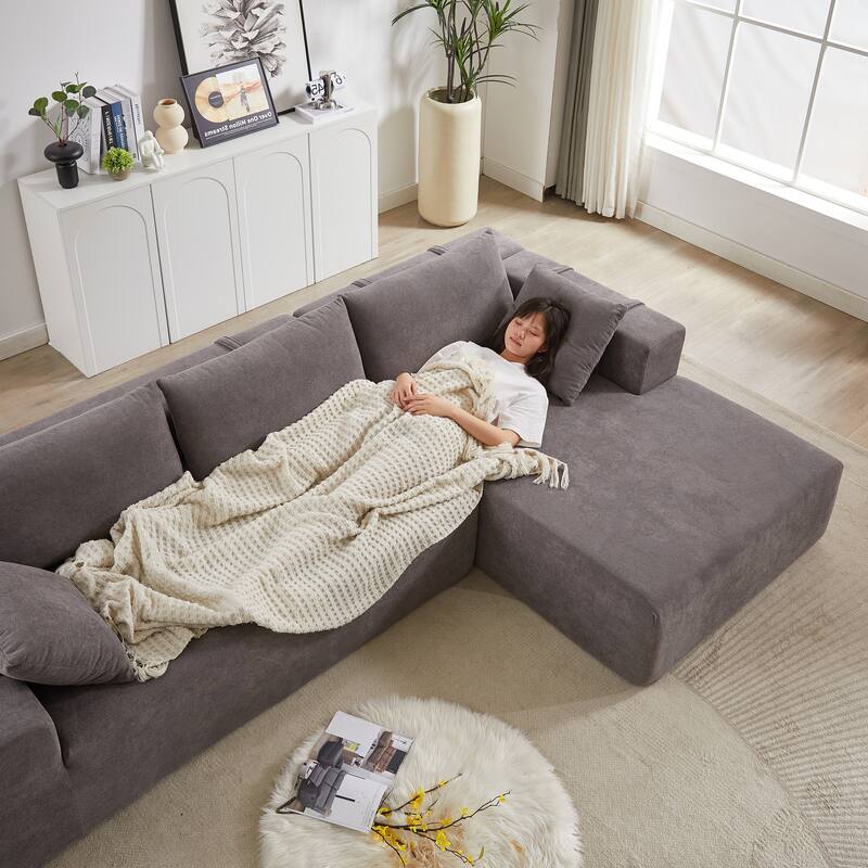Corduroy Fabric 3-Seater Cloud Couch with 2 Movable Footrest,U Shaped Couch Set,Upholstered Deep Seat 2-Seat with 3 cushions