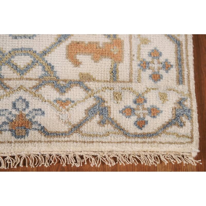 Beige Floral Oushak Runner Rug Hand-knotted Wool Carpet - 2'6"x 9'10"