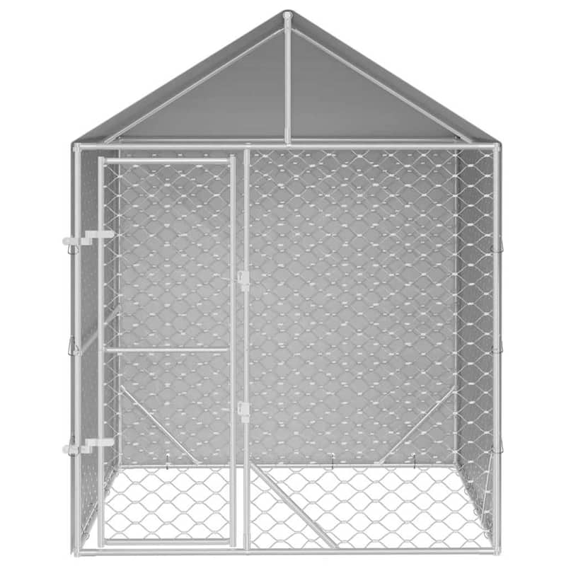 vidaXL Outdoor Dog Kennel with Roof Silver Galvanized Steel