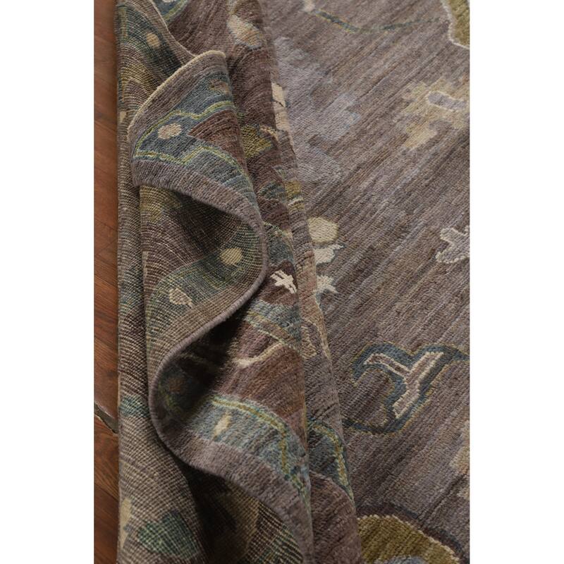 Hand Knotted Oriental 100% Wool Carpet Transitional All-Over Brown Oushak Area Rug - 11' 6'' X 9' 0''