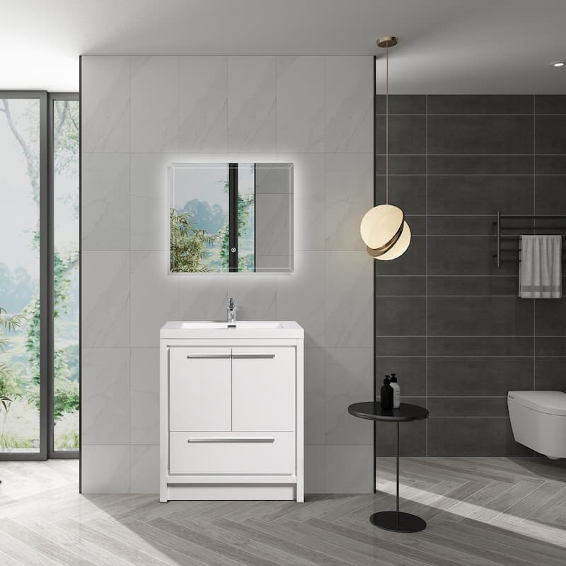 Freestanding Bathroom Vanity Set in HG-White with Integrated Solid Surface Sink