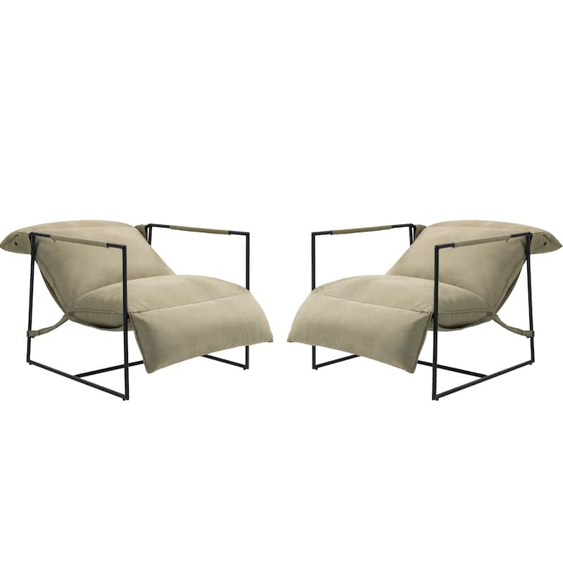 Mid-century Metal Sling Armchair with Lengthen Upholstered Set of 2