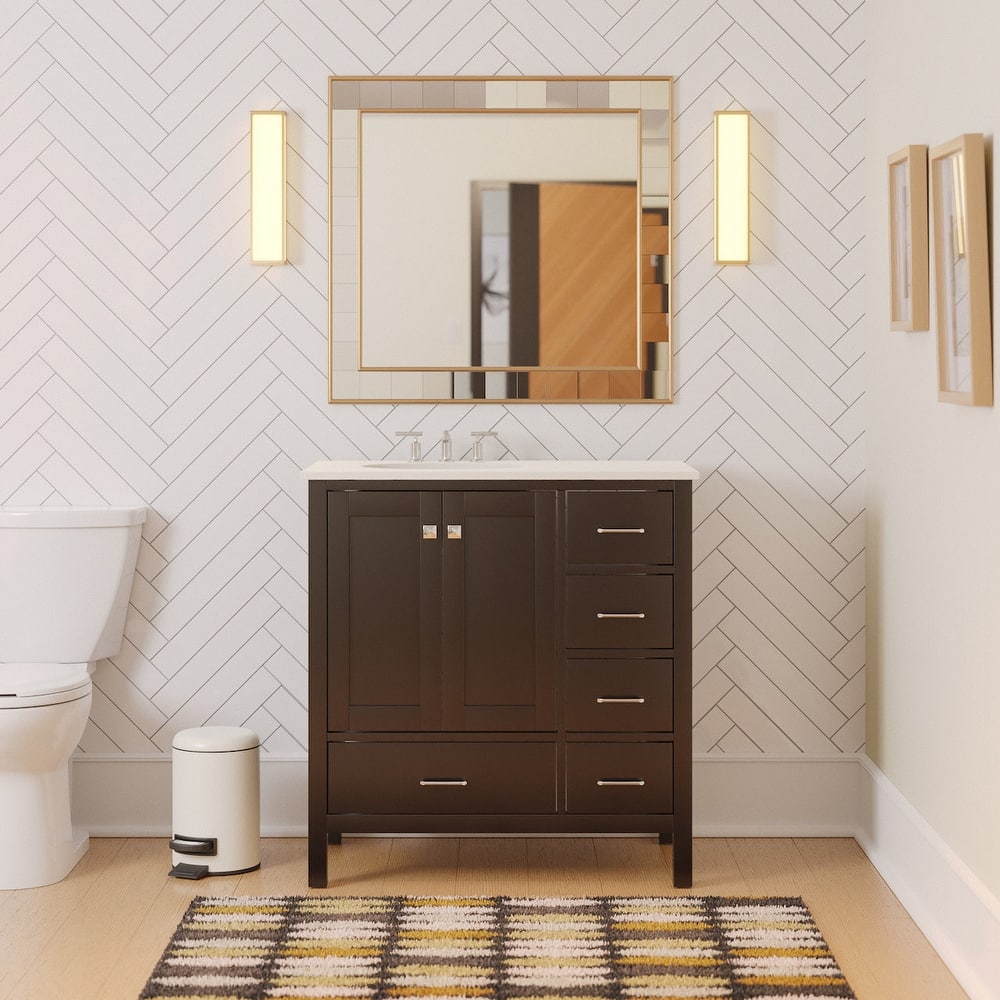 KitchenBathCollection Horizon 36" Bathroom Vanity with Engineered White Top