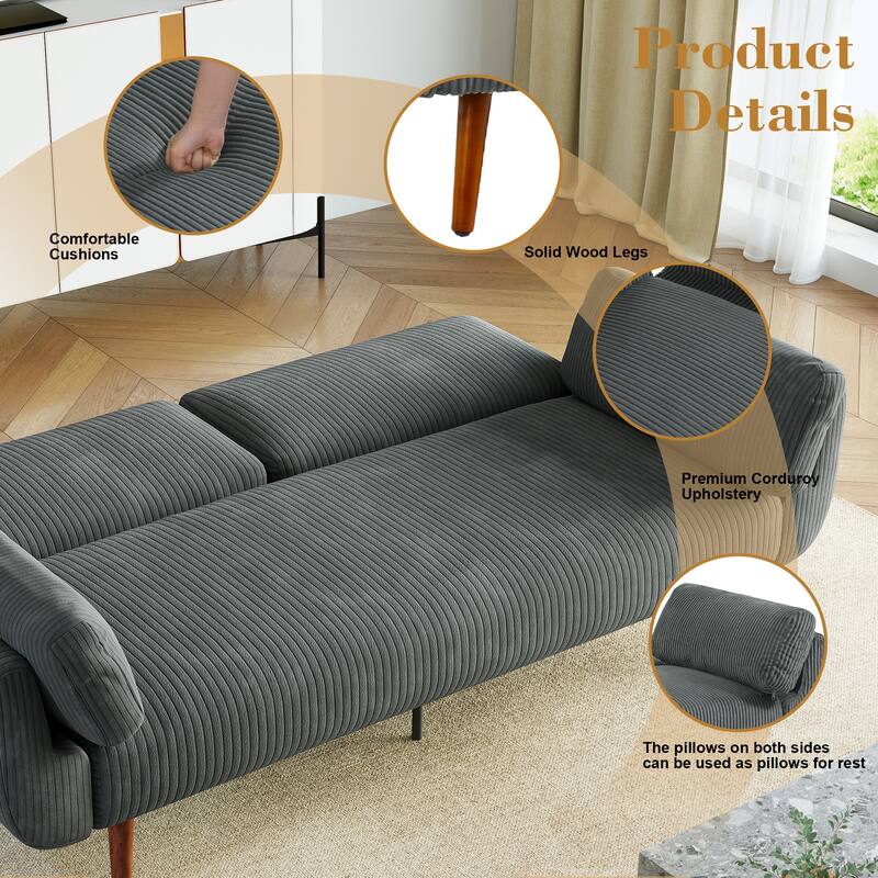 73.3" Wide Modern Corduroy Convertible Sleeper Sofa 3-position Loveseat