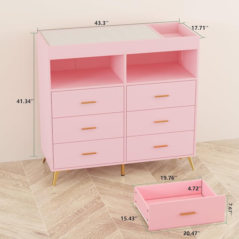 Dresser for Bedroom with 6 Drawers, Baby Changing Table Dresser with Changing Pad