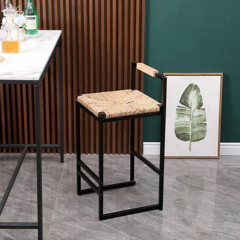 Set of 2 Counter Height Woven Bar Stools with Back
