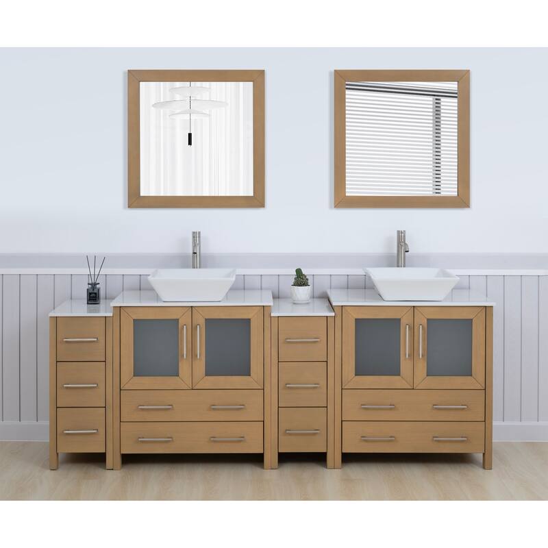 Vanity Art 84-inch Double Sink Bathroom Vanity Set with Engineered Marble Top and Free Mirror - 84 x 18.5 x 36 Inches