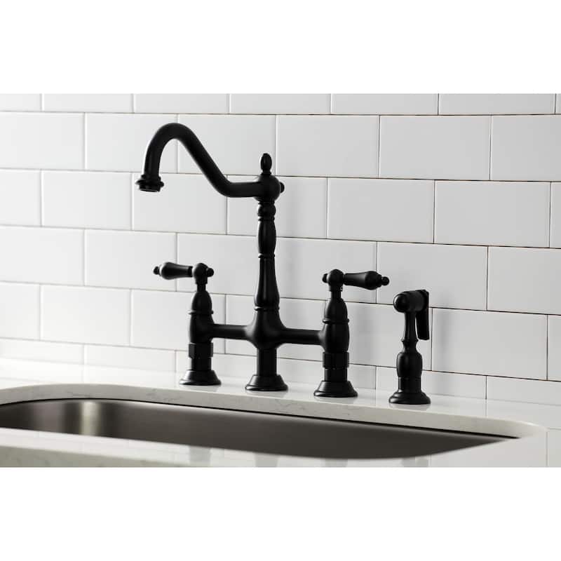 Heritage Bridge Kitchen Faucet with Brass Sprayer - Matte Black
