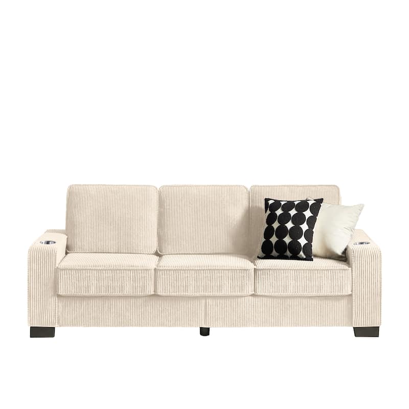 84" Corduroy 3-Seater Sofa, Modern Compressed Design for Multiple Rooms