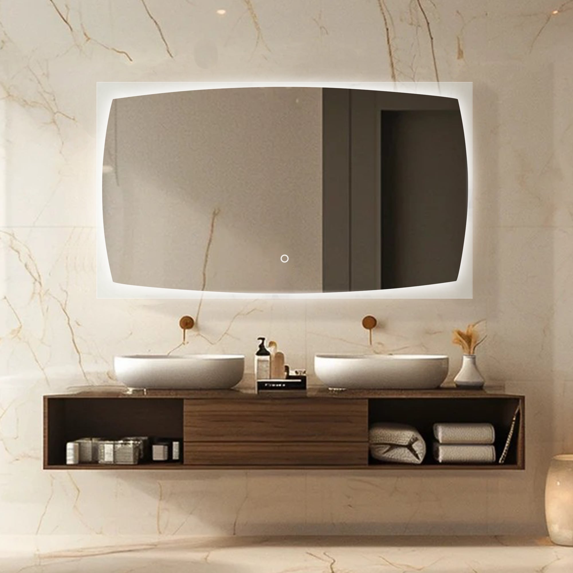 Irregular HD Makeup Mirror with Minimalist Style Button