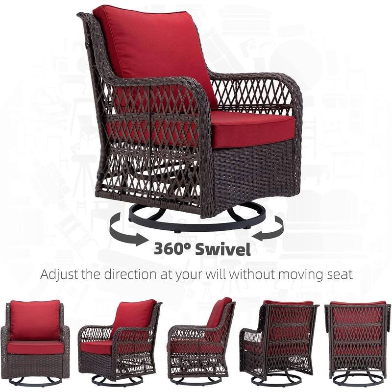 3 PCS Patio Rattan Swivel Rocking Chairs Set with Coffee Table for Backyard Garden Porch