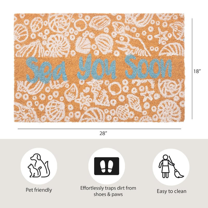 Creative Home Ideas 18" x28" Coir Indoor/Outdoor Doormat - Natural, White, Teal Seashells